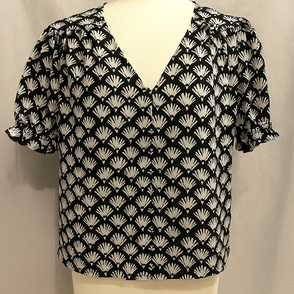 J. Crew Black and White Fan Pattern Blouse